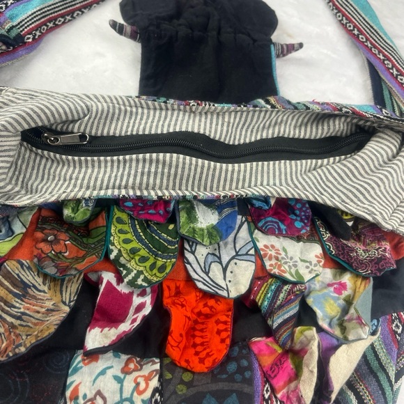 Multi-color Owl Patchwork SlingBag Made in Nepal 100% Cotton Hippie Artisan - Picture 6 of 11
